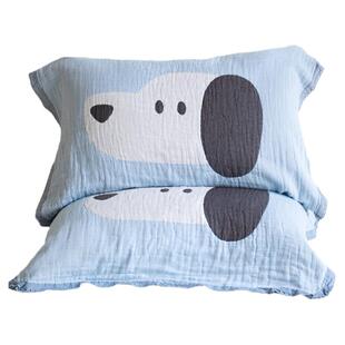 呆呆狗枕巾防头油纯棉枕头巾2024新款100全棉一对纱布男生防滑