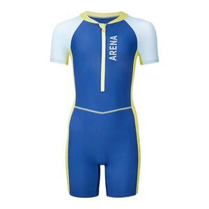 arena阿瑞娜儿童男女连体短袖及膝泳衣时尚防晒游泳衣
