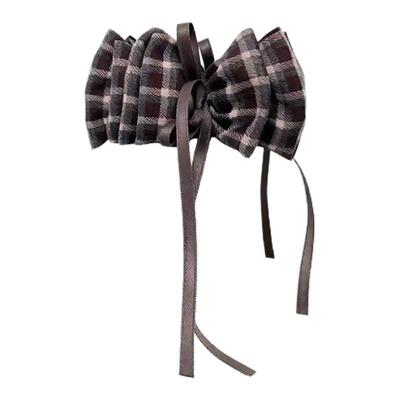 韩系学院格纹蝴蝶结马尾香蕉夹