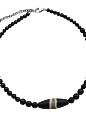 WY新款原创设计天然黑玛瑙项链男女同款天珠转运锁骨链情侣款