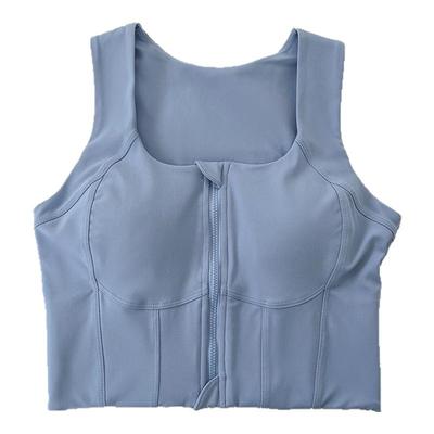 大码收副乳前拉链运动背心女高强度跑步健身训练内衣长款外穿文胸