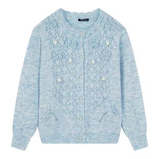 i.t GROUNDZERO2025秋款花朵浅蓝色镂空毛衣针织衫女长袖开衫上衣