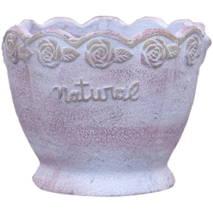 纯手工红陶玫瑰花盆彩釉波浪边矮奖杯粗陶粉灰玫瑰盆器欧式乡村风