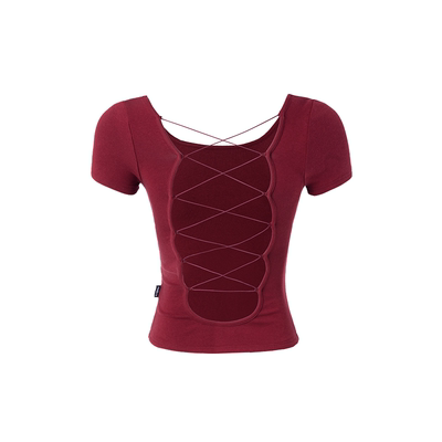 辣妹后背镂空绑带T恤夏