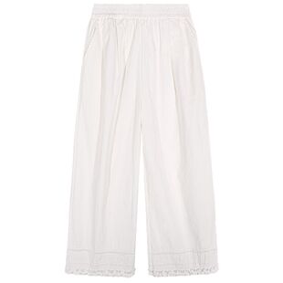 今屿花花裤子宽松bf慵懒风2025新款白色阔腿裤小个子松紧腰木耳边