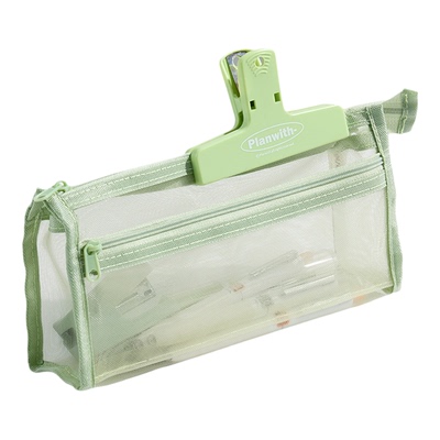 得力透明纱网大容量笔袋女孩版