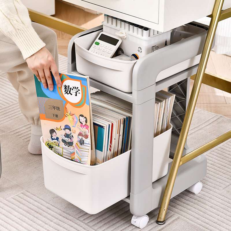 桌下书架置物架学生教室落地可移动滑轮小推车书包书本文具收纳架