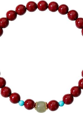 保真紫金砂朱砂和田玉绿松石手串手链女小众精致手饰转运珠本命年