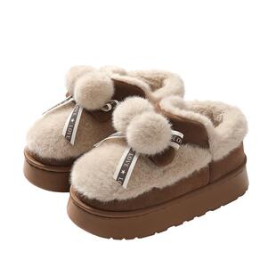 舒乐佳棉拖鞋女2025新款冬季加绒保暖棉鞋室内家居厚底增高毛毛鞋