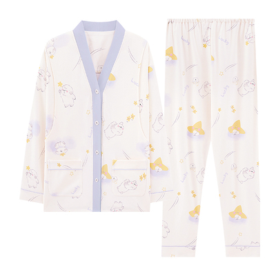 带胸垫纯棉月子服5月份6夏季薄款产后a类产妇哺乳孕妇睡衣家居服7