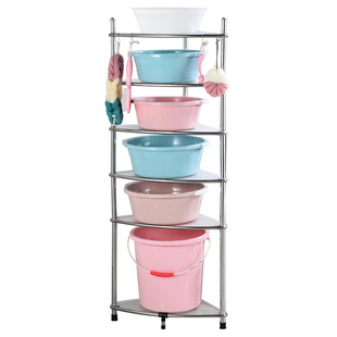 三角不锈钢脸盆收纳架子多层落地卫生间厕所置物架洗手间浴室盆架