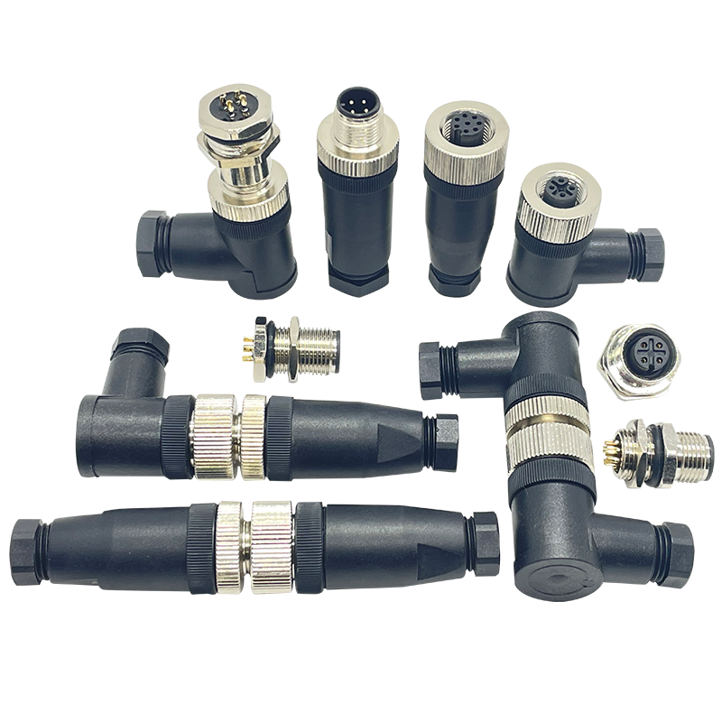 M12传感器插头公母防水连接器4/5/8芯直头弯头免焊接航空插头