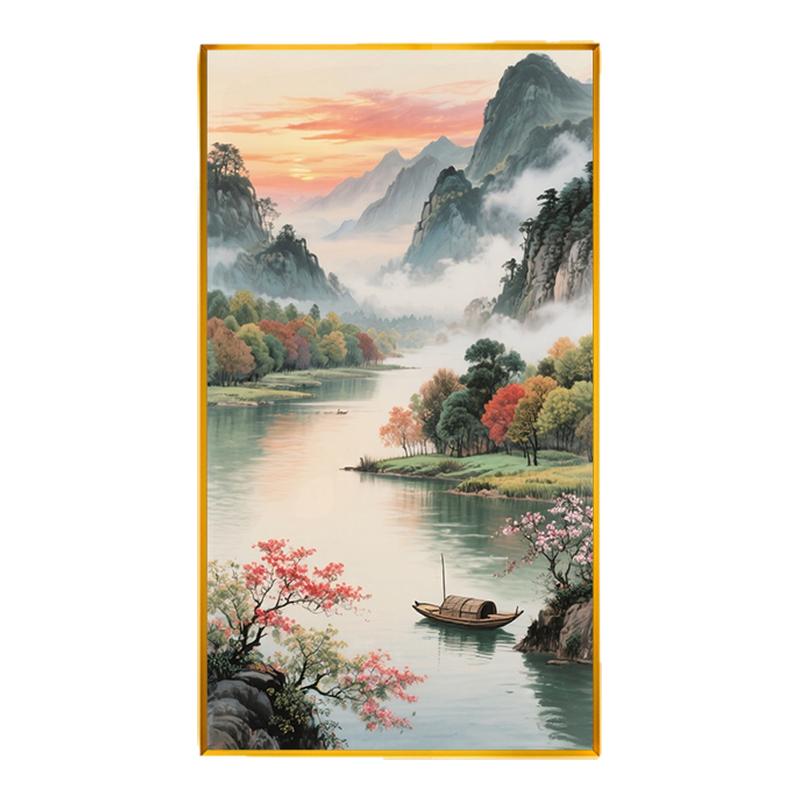 江山如画2025新款线绣满绣山水画新中式自己手工制作客厅卧室挂画