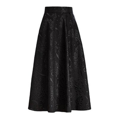 秋冬中长款A字裙黑色高腰大摆裙