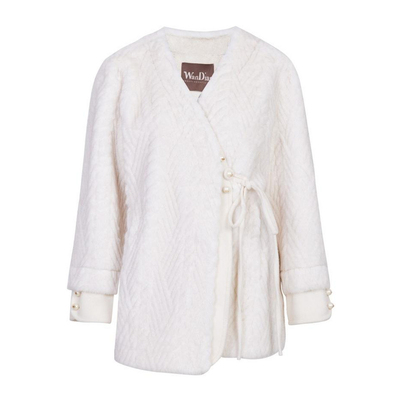 婉甸2025年冬季新品云白中长款女蝴蝶结毛绒外套1244O06JN4