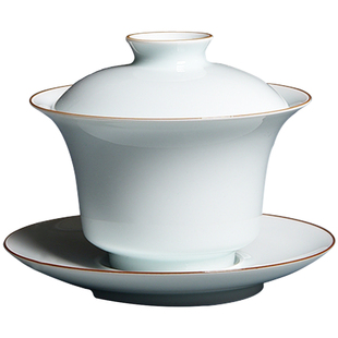 景德镇纯手工马蹄三才瓷盖碗淡青釉小盖碗茶碗豆青釉薄胎盖碗茶杯