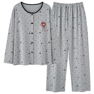 芬腾可安长袖睡衣女款秋春季纯棉女士灰色家居服秋款冬天2026新款