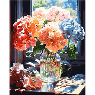 数字油画diy填色自己涂色解闷手工填充客厅装饰五彩绣球画画油彩