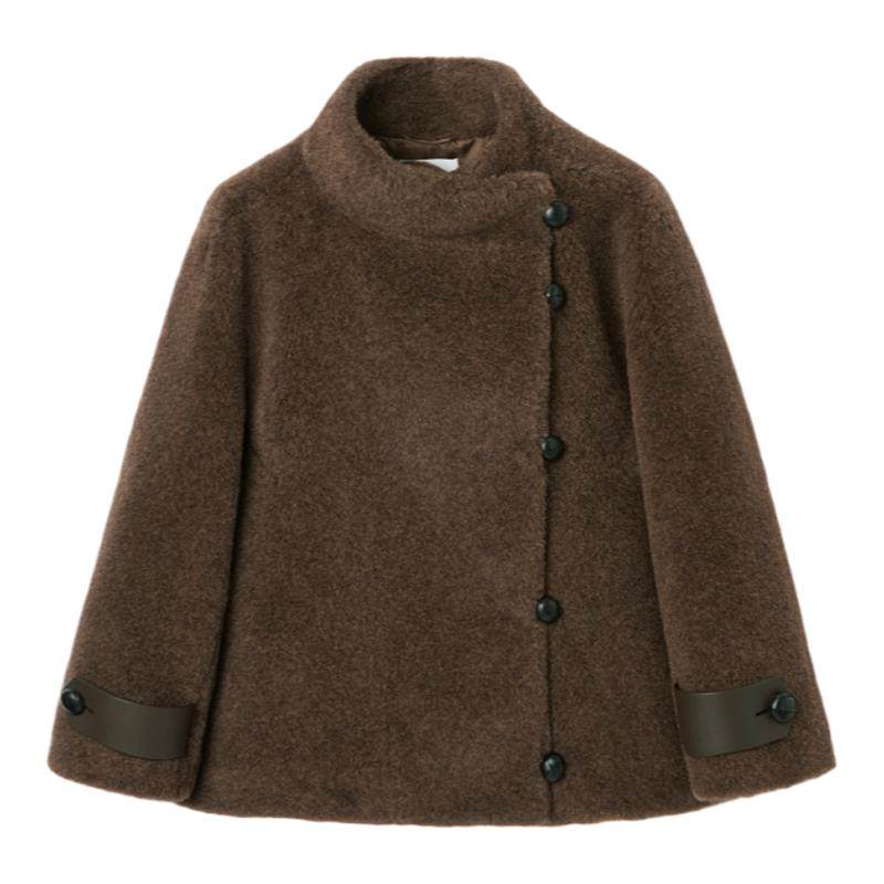 OVV秋冬热卖女装时髦简约毛绒感羊毛混纺短款大衣