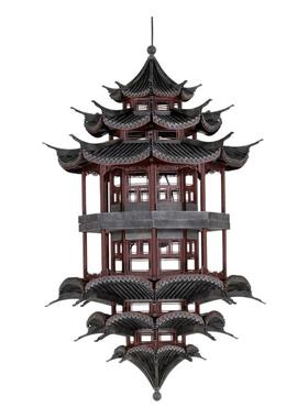 新中式古建筑模型吊灯禅意民宿酒店木雕装置吊饰挂饰国风装饰灯