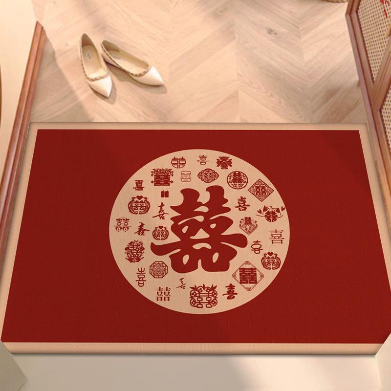 喜字结婚地垫入户门新红色防滑房门口进门婚入户脚垫中式地毯卧室