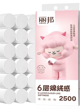丽邦6层卷纸18卷5斤家用实惠装卫生纸无芯卷筒纸厕纸手纸厕所纸巾