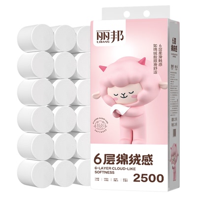 丽邦6层卷纸18卷5斤家用实惠装卫生纸无芯卷筒纸厕纸手纸厕所纸巾
