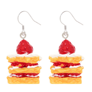 拾壹纪手工「草莓蛋糕」ins趣味森系可爱少女纯银钩耳环耳夹包邮