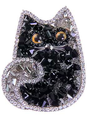 可爱双色黑猫胸针创意水晶