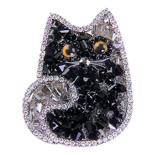 可爱双色黑猫胸针女创意水晶胸花设计感别针外套包包帽子配饰礼物