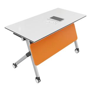 橙色培训桌可折叠移动长条桌现代辅导机构双人学习课桌子拼接会议
