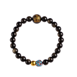 黑曜石手串马年本命像好运莲花手链女款金曜石招财补水情侣礼物