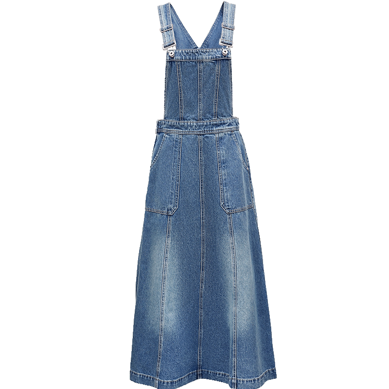 【ONLY奥莱】春季新款复古做旧磨白可调节背带长裙牛仔裙连衣裙女