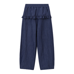 布丁哈鲁春装女童童装裤子2026春季新款儿童韩系花边捏褶休闲裤