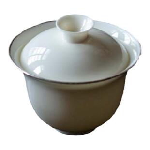 雅韵阁薄胎包银口复古手工白瓷功夫茶二才盖碗泡茶轻奢茶空间纯银