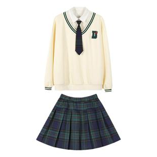初中生秋装新品少女套装日系学生JK裙套裙衬衫领结卫衣高中学院风