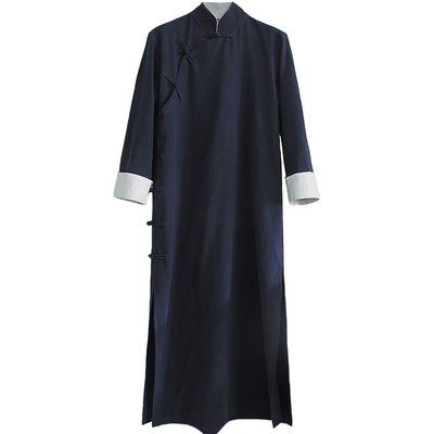 原创民国长衫唐装男亚麻偏襟大褂