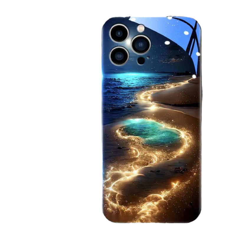 海滩适用iphone16Promax手机壳15高级感苹果14新款13Promax唯美12网红来电会发光保护套plus智能
