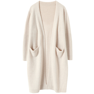 秋冬美拉德！加厚羊绒开衫女中长款V领纯羊绒毛衣针织开衫外套