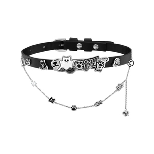 小猫幽灵叠戴项链皮革项圈原创小众高级感chocker辣妹y2k锁骨链