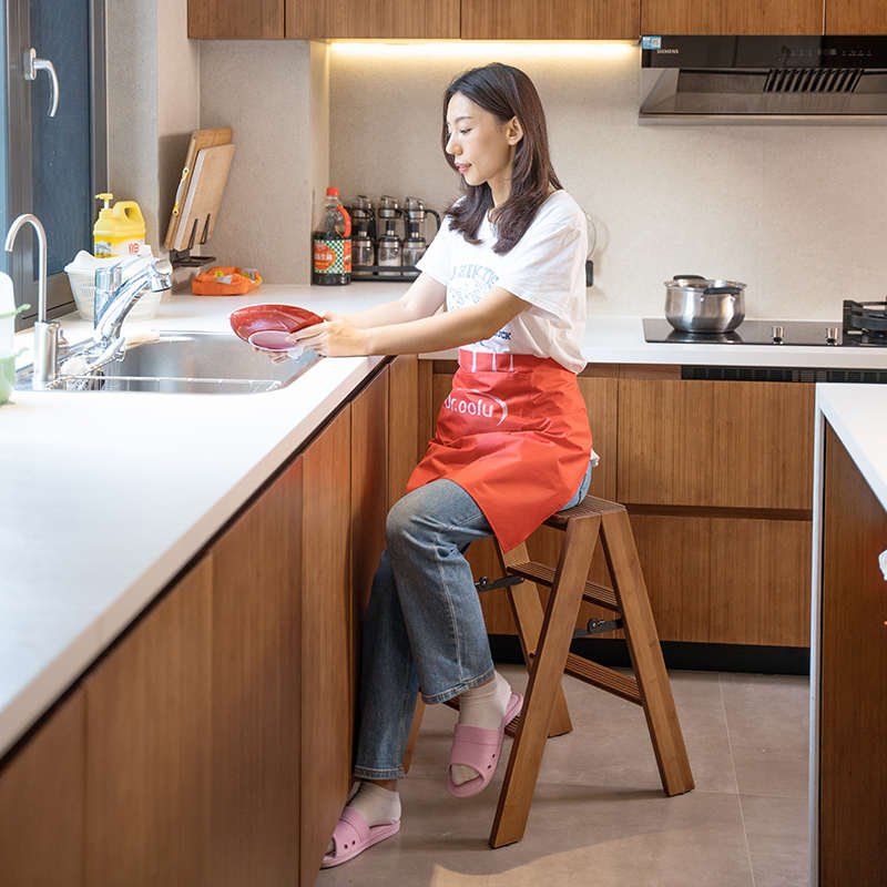 度庐家用多功能梯凳厨房高凳吧台凳可折叠两用三步登高梯子踏脚凳