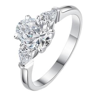 TopMiya【培育】人造钻石k铂金椭圆鸽子蛋钻戒三石款合成钻石婚戒