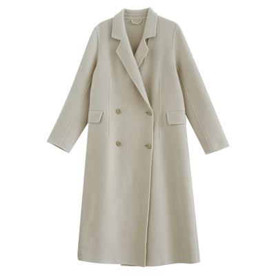 西装领羊毛双面呢长款大衣