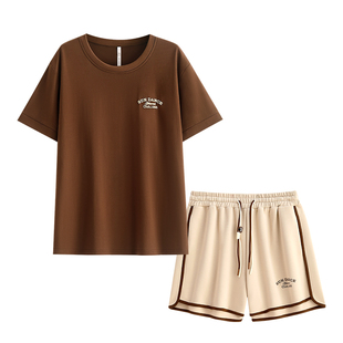 悦内带胸垫睡衣女款夏季夏天纯棉短袖短裤家居服圆领时尚宽松运动
