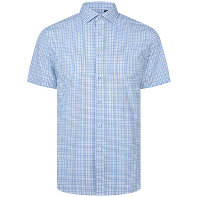 乔治白男士尖领短袖格子衬衫