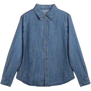 布景牛仔衬衫女2026年春季新品简约休闲翻领做旧宽松衬衣外套0015