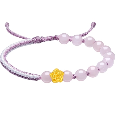 六桂福珠宝玫瑰花硬足金手链女款