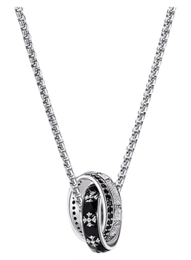 男士项链高端纯银吊坠双环锁骨链