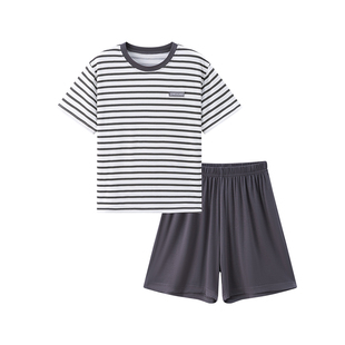 夏季莫代尔儿童睡衣套装男童外穿两件套青少年空调服条纹短袖短裤