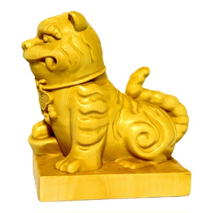 木雕虎爷将军神像黄杨木雕刻桌面镇宅招财手工精雕霸气老虎手把件